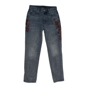 Lucky Brand Drew Mom Jeans‎ Size 8 29x 30  R High Rise Floral Embroidered Fairy